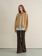 someonesometimes Soft Wool Blend Reversible Relaxed Fit Crew Neck Button Detail Women Sweater
