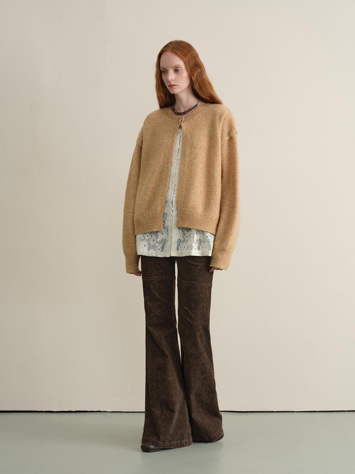 someonesometimes Soft Wool Blend Reversible Relaxed Fit Crew Neck Button Detail Women Sweater