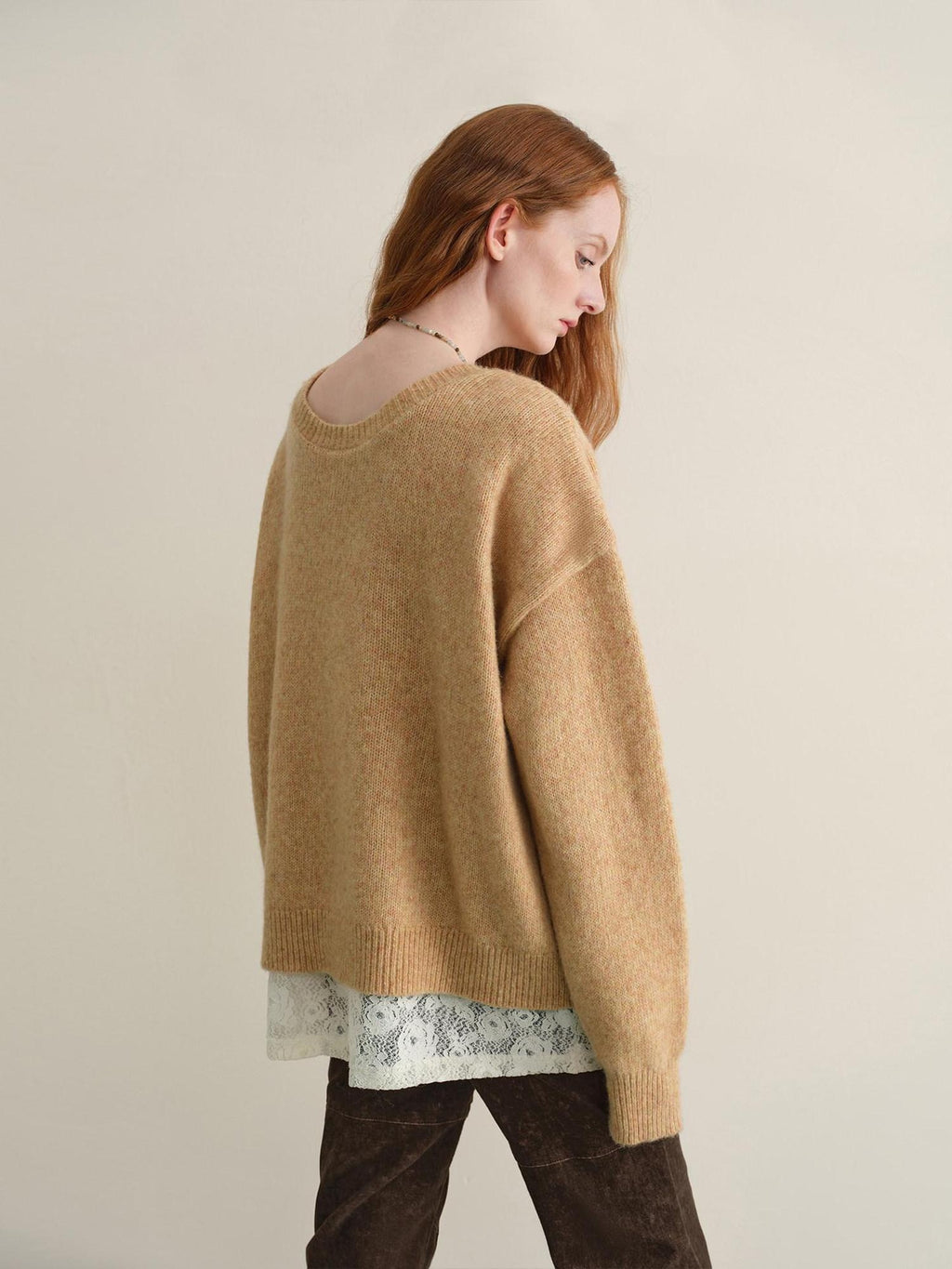 someonesometimes Soft Wool Blend Reversible Relaxed Fit Crew Neck Button Detail Women Sweater