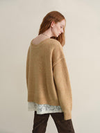 someonesometimes Soft Wool Blend Reversible Relaxed Fit Crew Neck Button Detail Women Sweater