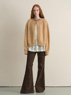 someonesometimes Soft Wool Blend Reversible Relaxed Fit Crew Neck Button Detail Women Sweater