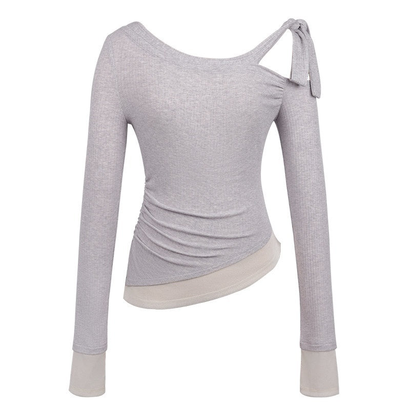 someonesometimes_Stretch_Bow_Long_Sleeve_Slim_Fit_Lavender_Women_Off_Shoulder_Crop_Tops_MISSTT