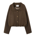 someonesometimes Stretch Polyester Vintage Loose Short Zip Women Coffee Brown Cropped Jackets