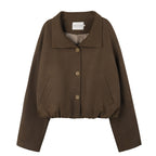 someonesometimes Stretch Polyester Vintage Loose Short Zip Women Coffee Brown Cropped Jackets