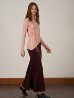 someonesometimes Stretch Slim Fit Mid Waist Fishtail Casual Women Solid Color Maxi Skirts