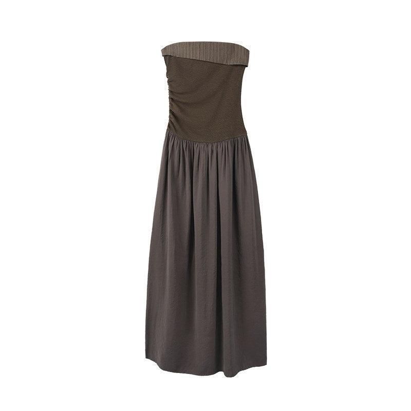 someonesometimes_Tencel_Modal_Splice_Slim_Off_Shoulder_Strapless_Casual_Taupe_Maxi_Dresses_MISSTT