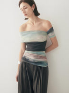 someonesometimes Tie Dye Slim Fit Minimalist Women Viscose Cotton Off Shoulder Crop Tops