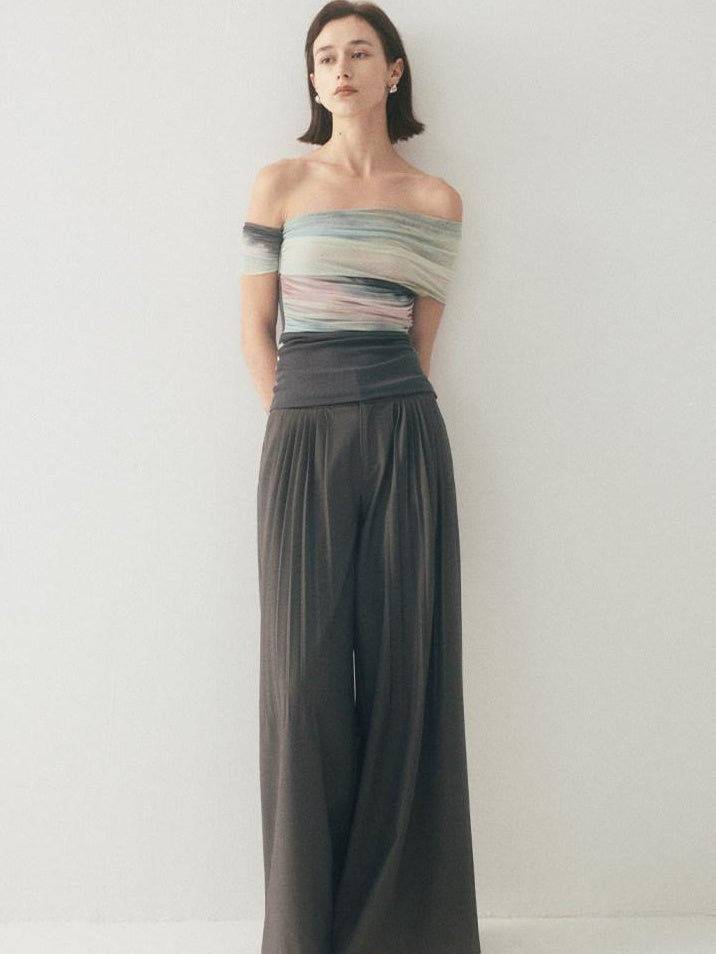someonesometimes Tie Dye Slim Fit Minimalist Women Viscose Cotton Off Shoulder Crop Tops