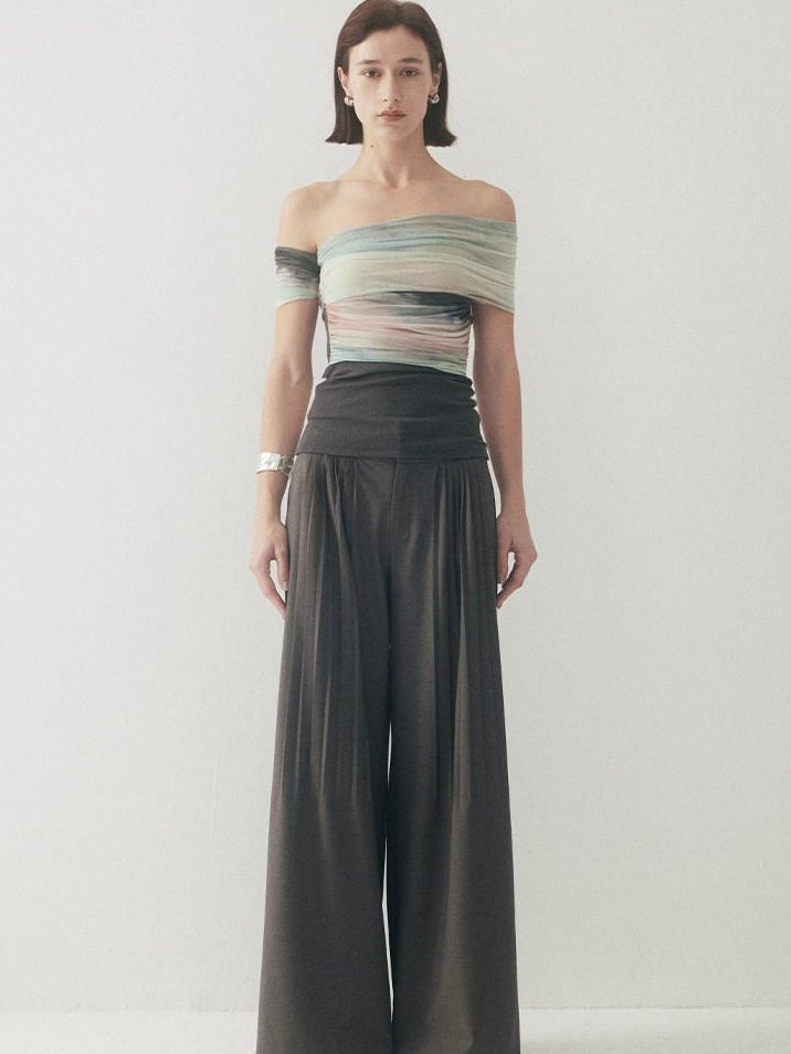 someonesometimes Tie Dye Slim Fit Minimalist Women Viscose Cotton Off Shoulder Crop Tops