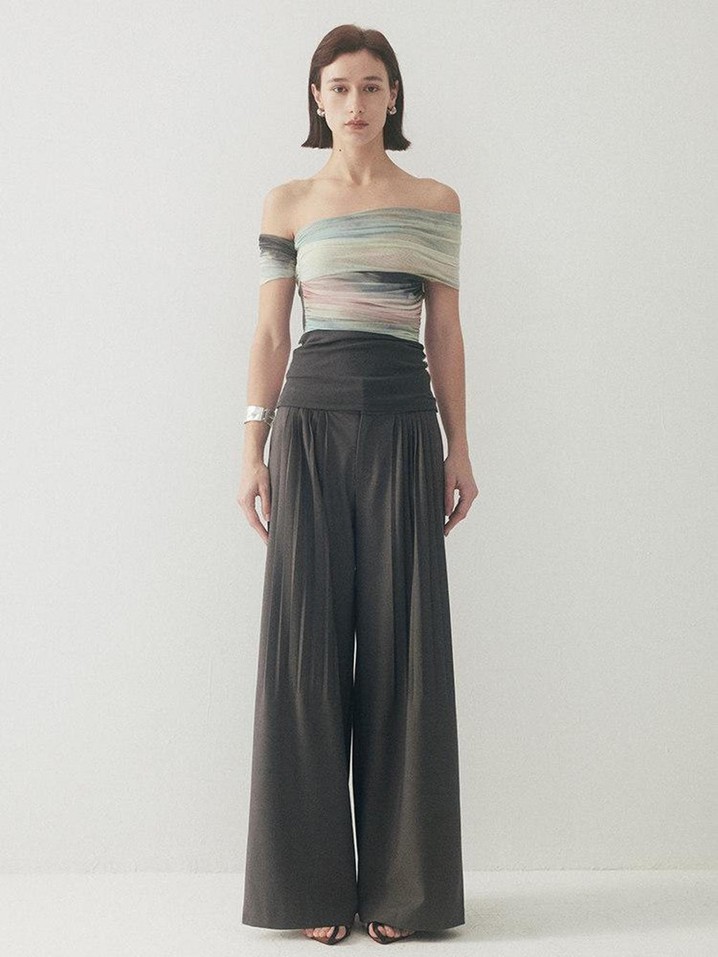 someonesometimes Tie Dye Slim Fit Minimalist Women Viscose Cotton Off Shoulder Crop Tops