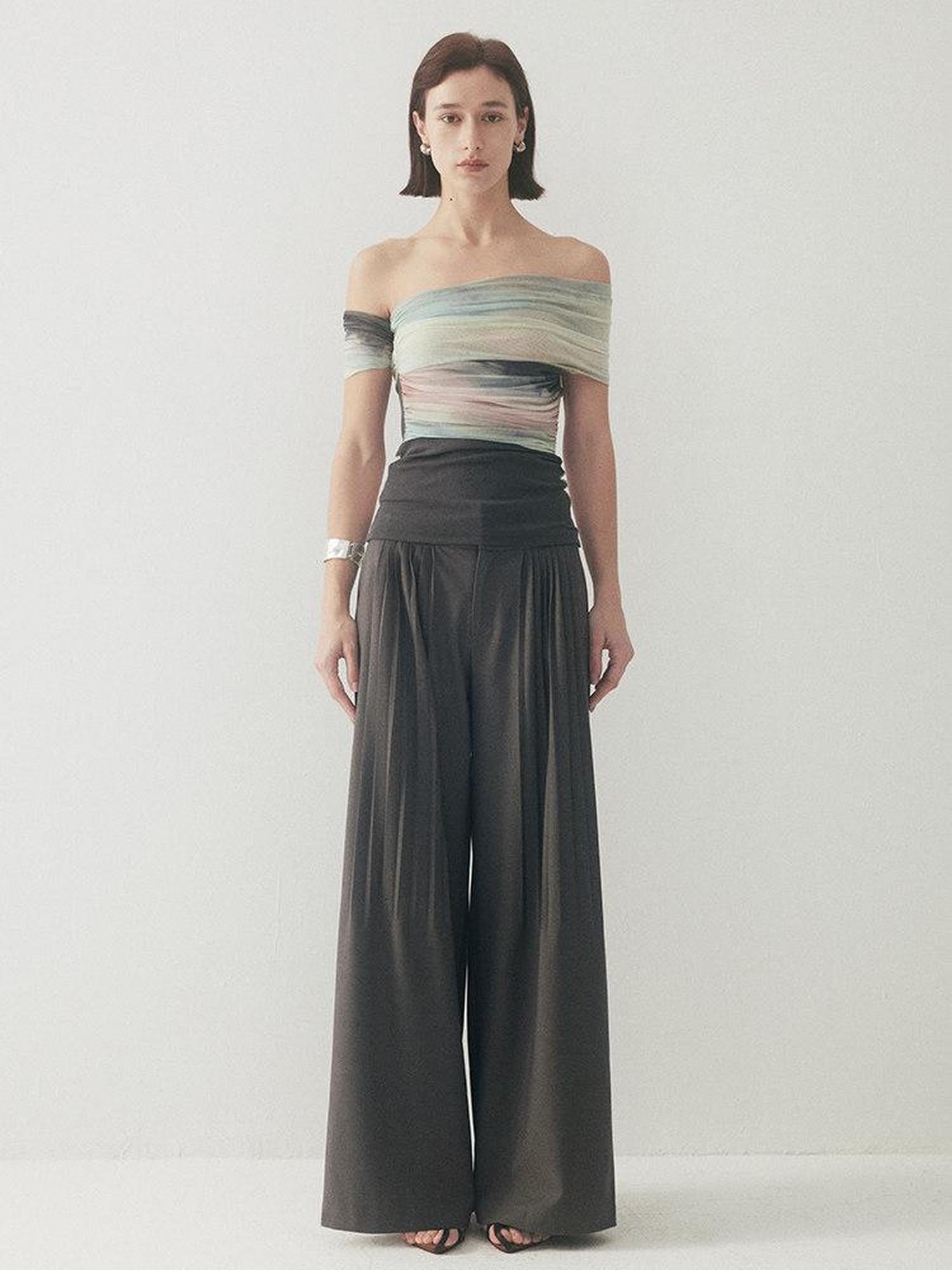 someonesometimes Tie Dye Slim Fit Minimalist Women Viscose Cotton Off Shoulder Crop Tops