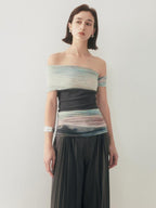 someonesometimes Tie Dye Slim Fit Minimalist Women Viscose Cotton Off Shoulder Crop Tops