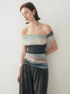 someonesometimes Tie Dye Slim Fit Minimalist Women Viscose Cotton Off Shoulder Crop Tops