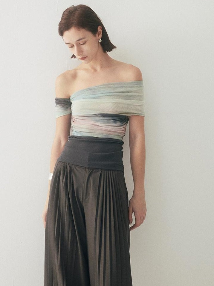 someonesometimes Tie Dye Slim Fit Minimalist Women Viscose Cotton Off Shoulder Crop Tops