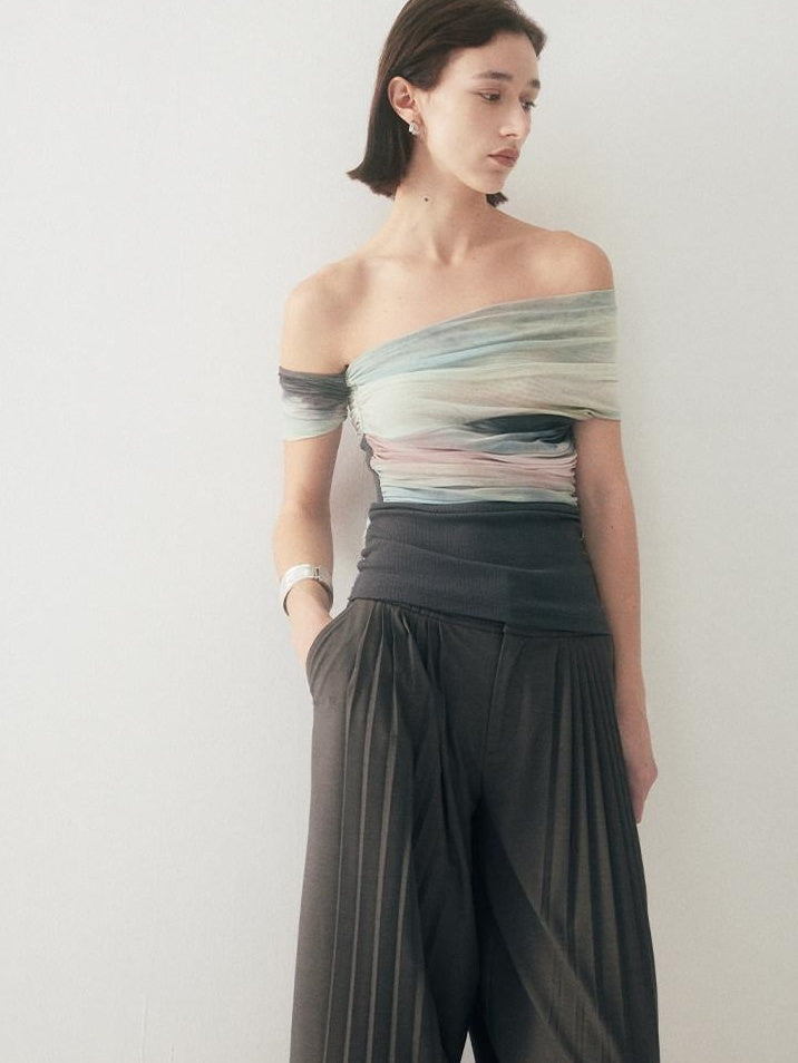 someonesometimes Tie Dye Slim Fit Minimalist Women Viscose Cotton Off Shoulder Crop Tops