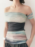 someonesometimes Tie Dye Slim Fit Minimalist Women Viscose Cotton Off Shoulder Crop Tops