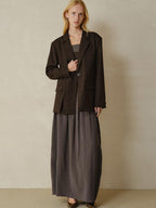someonesometimes V-neck Single Breasted Straight Cut Dark Brown Check Unisex Office Blazer