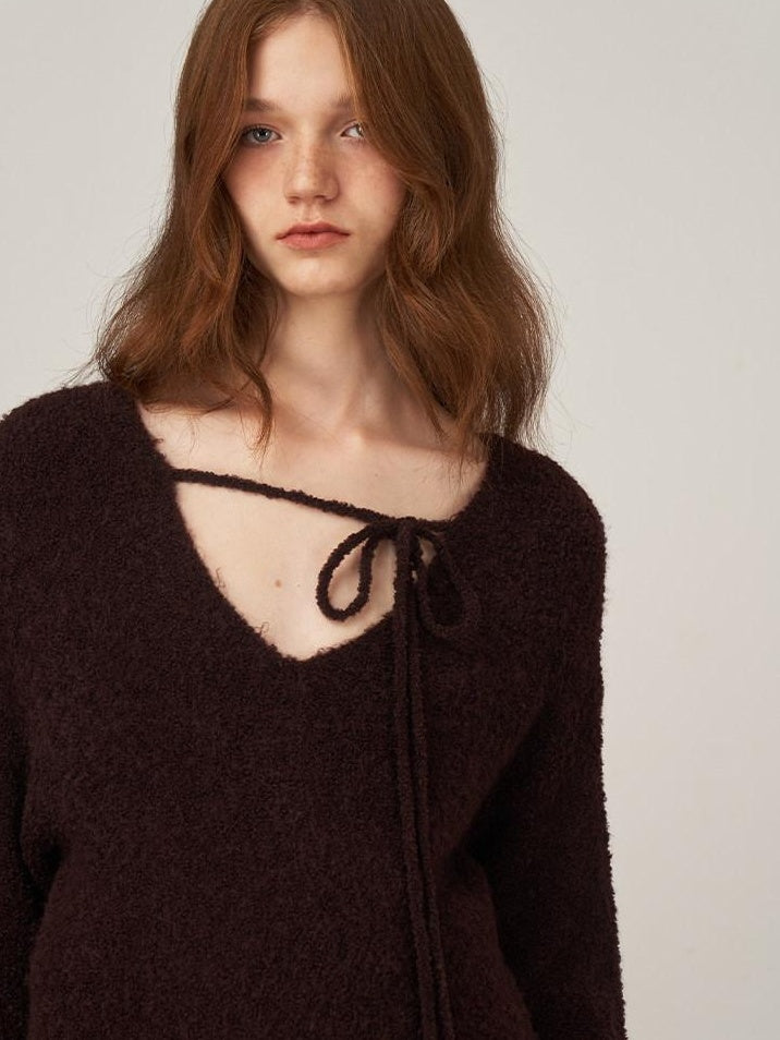 someonesometimes V-neck Wool Blend Pullover Commuter Chic Regular Fit Knit Skirt Top & Skirt Sets