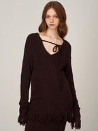 someonesometimes V-neck Wool Blend Pullover Commuter Chic Regular Fit Knit Skirt Top & Skirt Sets