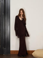 someonesometimes V-neck Wool Blend Pullover Commuter Chic Regular Fit Knit Skirt Top & Skirt Sets