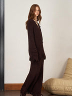someonesometimes V-neck Wool Blend Pullover Commuter Chic Regular Fit Knit Skirt Top & Skirt Sets