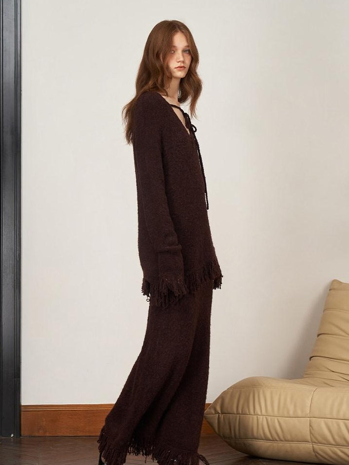 someonesometimes V-neck Wool Blend Pullover Commuter Chic Regular Fit Knit Skirt Top & Skirt Sets