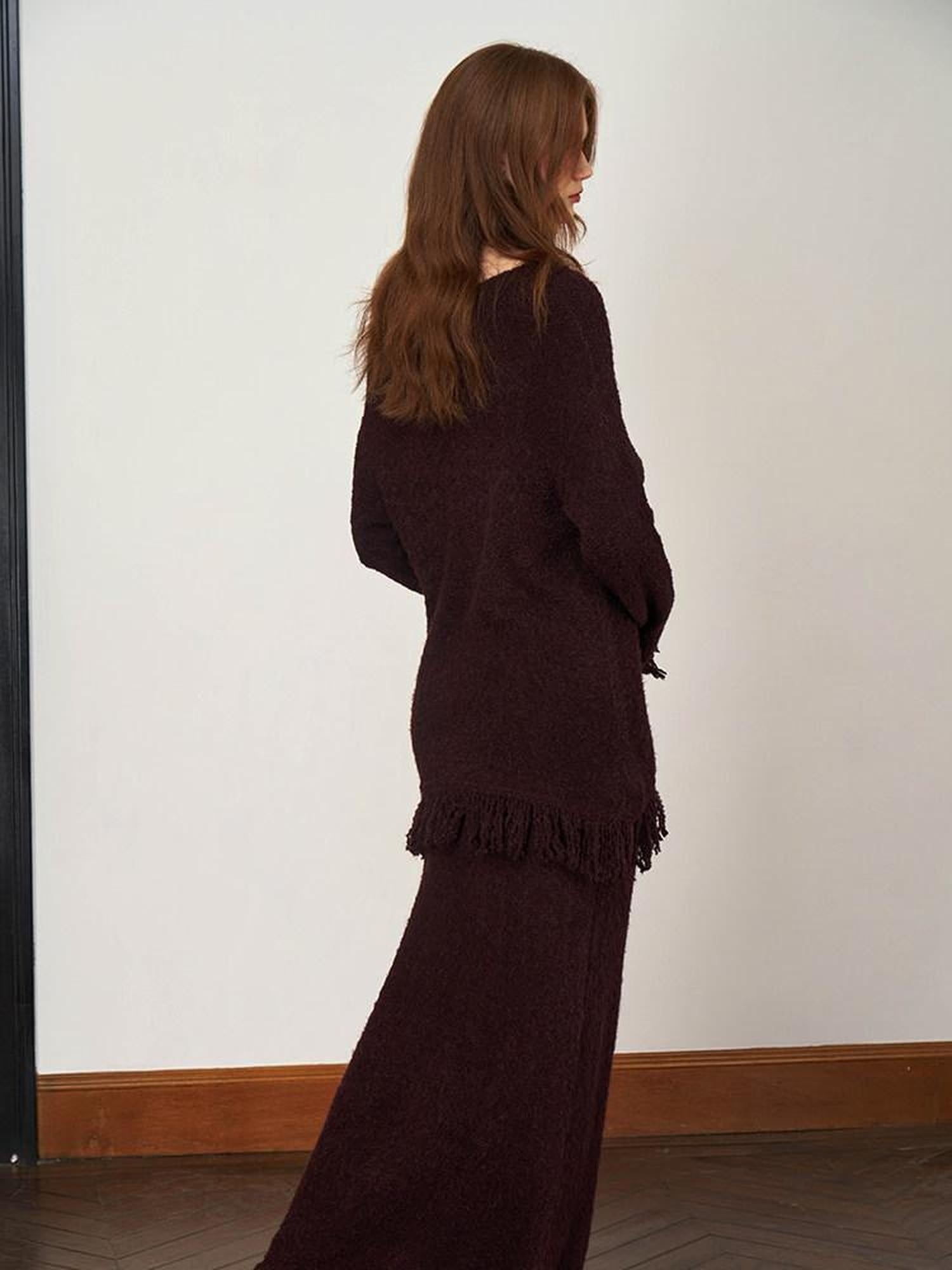 someonesometimes V-neck Wool Blend Pullover Commuter Chic Regular Fit Knit Skirt Top & Skirt Sets