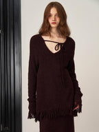 someonesometimes V-neck Wool Blend Pullover Commuter Chic Regular Fit Knit Skirt Top & Skirt Sets