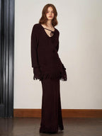 someonesometimes V-neck Wool Blend Pullover Commuter Chic Regular Fit Knit Skirt Top & Skirt Sets