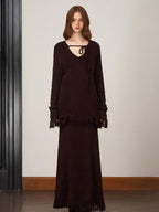 someonesometimes V-neck Wool Blend Pullover Commuter Chic Regular Fit Knit Skirt Top & Skirt Sets