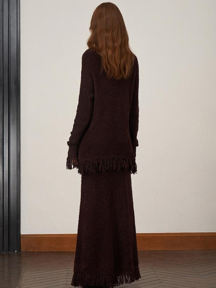 someonesometimes V-neck Wool Blend Pullover Commuter Chic Regular Fit Knit Skirt Top & Skirt Sets