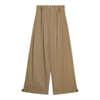 someonesometimes_Versatile_Minimal_Flared_Low_Rise_Tailored_Women_Khaki_Cotton_Wide_Leg_Pants_MISSTT
