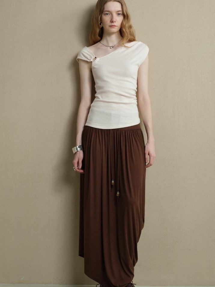 someonesometimes Versatile Patchwork One Shoulder Slim Fit Cotton Blend Pullover Top