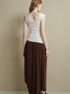 someonesometimes Versatile Patchwork One Shoulder Slim Fit Cotton Blend Pullover Top