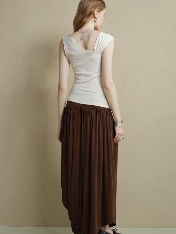 someonesometimes Versatile Patchwork One Shoulder Slim Fit Cotton Blend Pullover Top