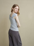 someonesometimes Versatile Patchwork One Shoulder Slim Fit Cotton Blend Pullover Top