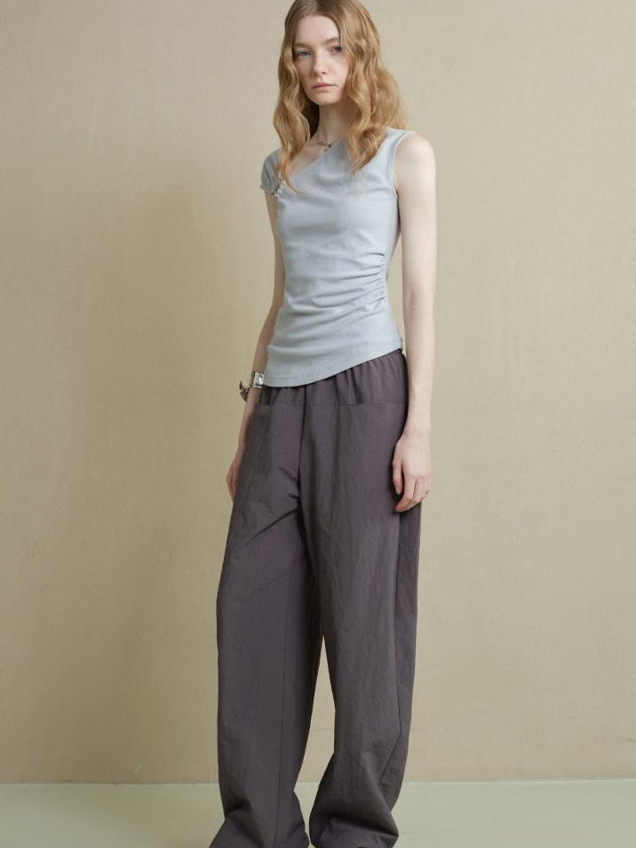 someonesometimes Versatile Patchwork One Shoulder Slim Fit Cotton Blend Pullover Top