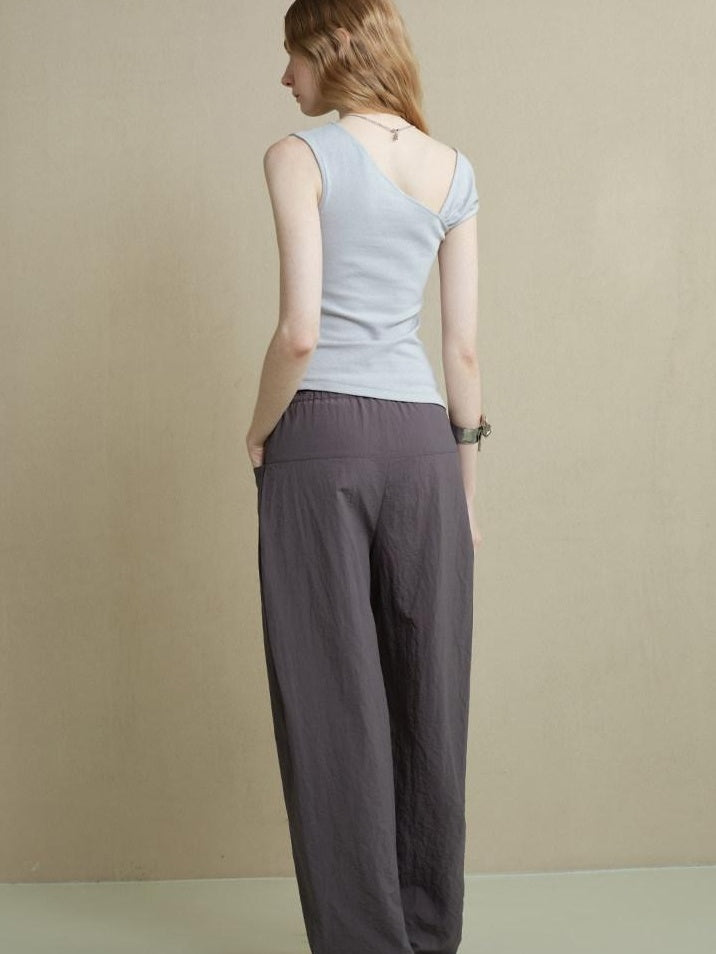 someonesometimes Versatile Patchwork One Shoulder Slim Fit Cotton Blend Pullover Top