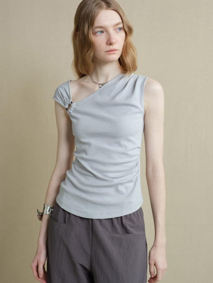 someonesometimes Versatile Patchwork One Shoulder Slim Fit Cotton Blend Pullover Top