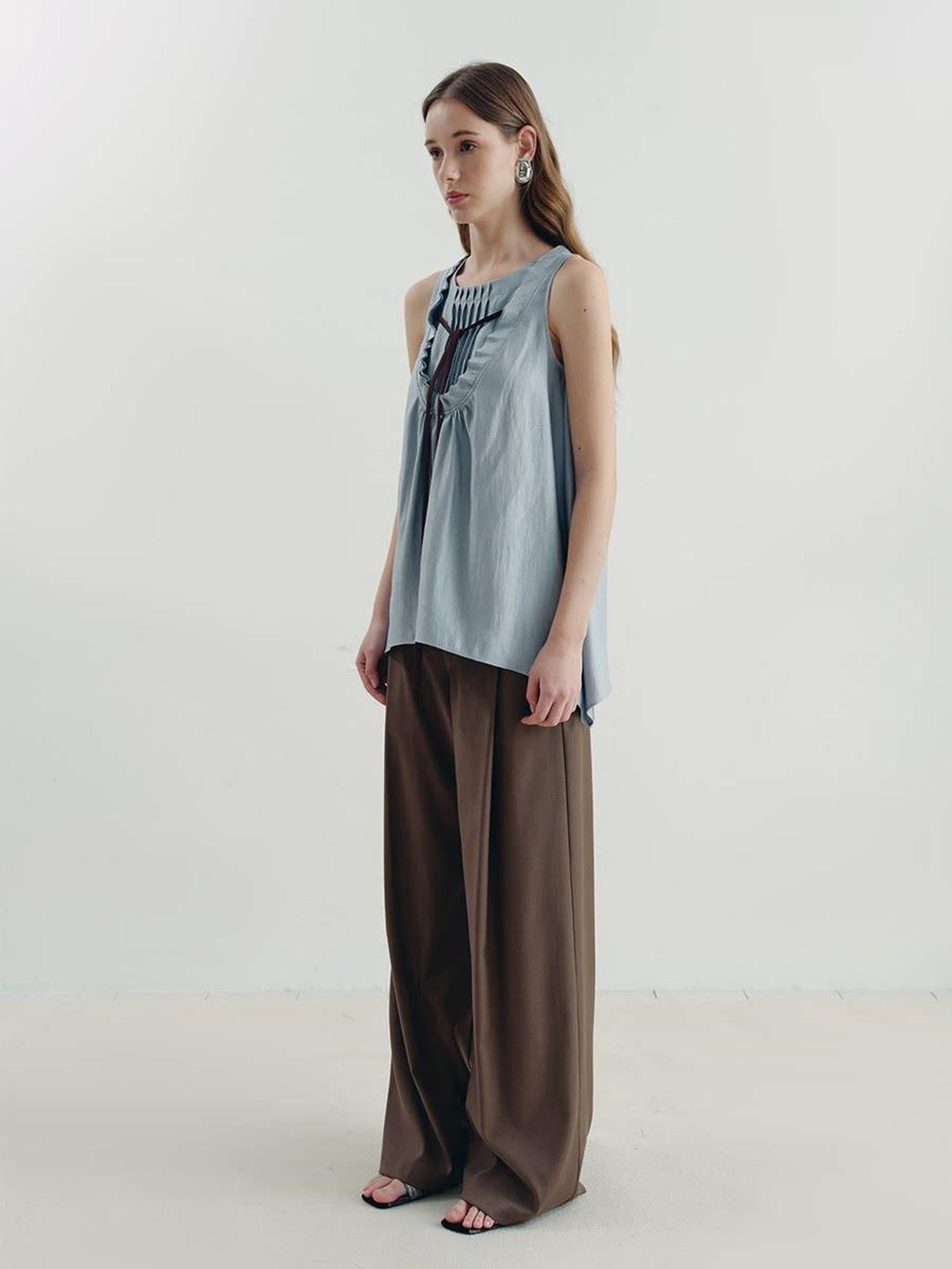 someonesometimes Versatile Ruffle Trim Slim Fit Viscose Blend Women In Cloud Blue Ivory Camisole