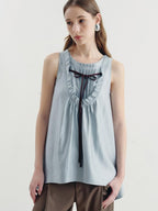 someonesometimes Versatile Ruffle Trim Slim Fit Viscose Blend Women In Cloud Blue Ivory Camisole