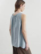 someonesometimes Versatile Ruffle Trim Slim Fit Viscose Blend Women In Cloud Blue Ivory Camisole