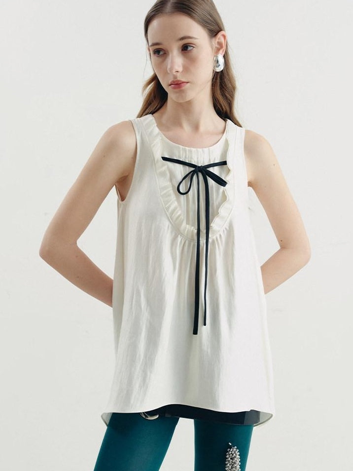 someonesometimes Versatile Ruffle Trim Slim Fit Viscose Blend Women In Cloud Blue Ivory Camisole