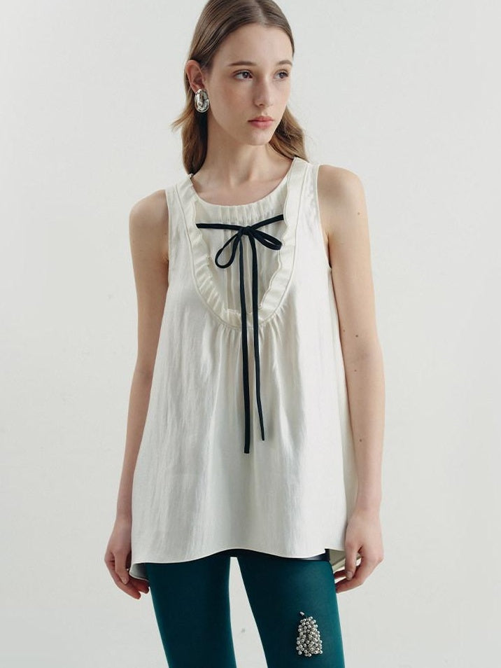 someonesometimes Versatile Ruffle Trim Slim Fit Viscose Blend Women In Cloud Blue Ivory Camisole