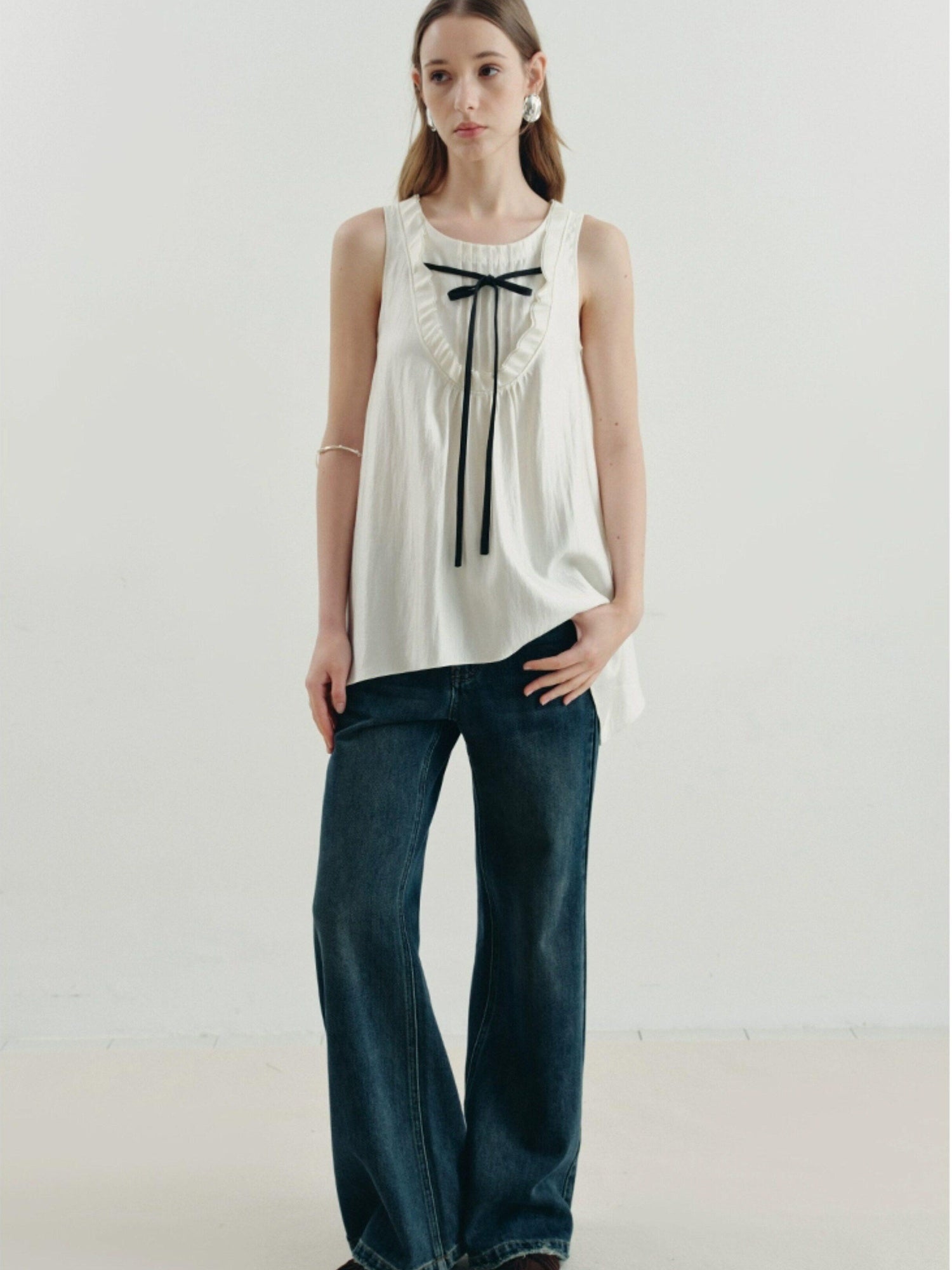 someonesometimes Versatile Ruffle Trim Slim Fit Viscose Blend Women In Cloud Blue Ivory Camisole