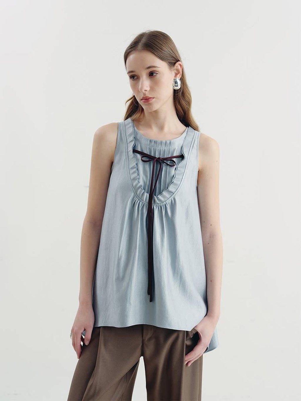 someonesometimes Versatile Ruffle Trim Slim Fit Viscose Blend Women In Cloud Blue Ivory Camisole