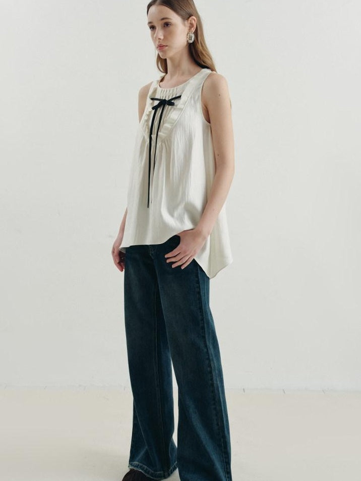 someonesometimes Versatile Ruffle Trim Slim Fit Viscose Blend Women In Cloud Blue Ivory Camisole