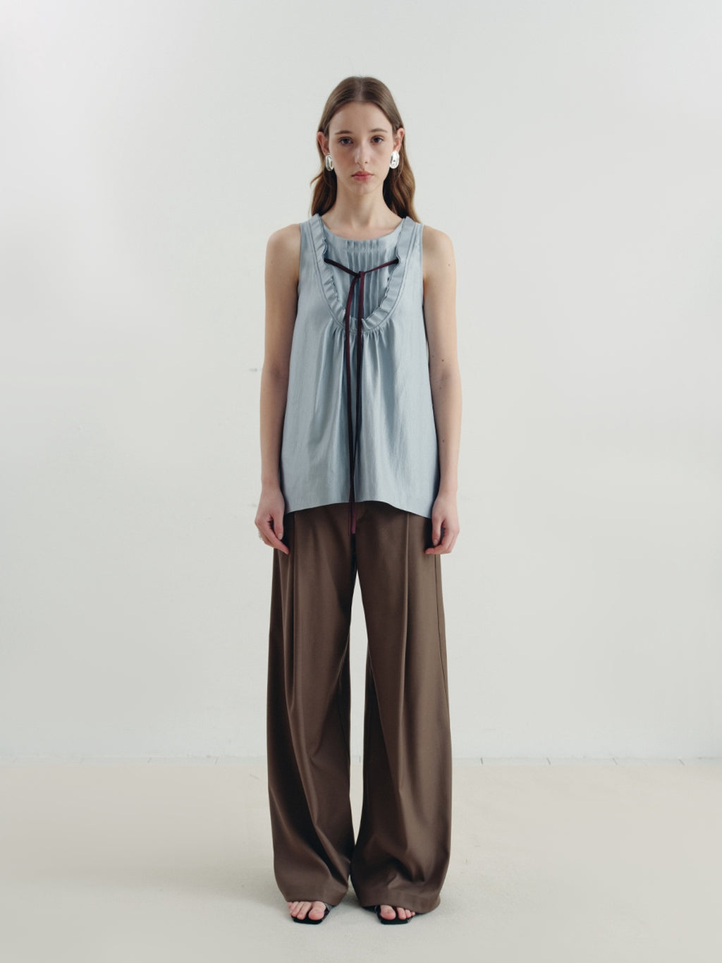 someonesometimes Versatile Ruffle Trim Slim Fit Viscose Blend Women In Cloud Blue Ivory Camisole