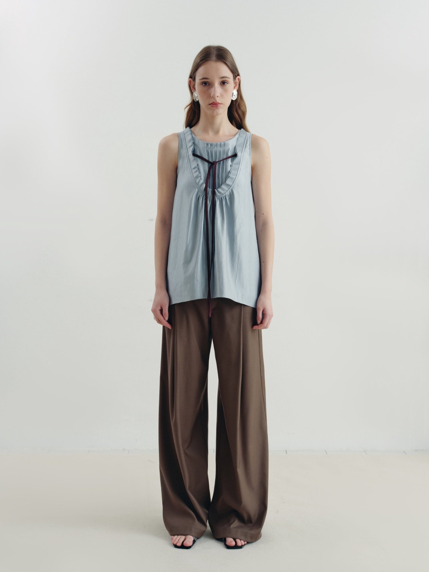 someonesometimes Versatile Ruffle Trim Slim Fit Viscose Blend Women In Cloud Blue Ivory Camisole