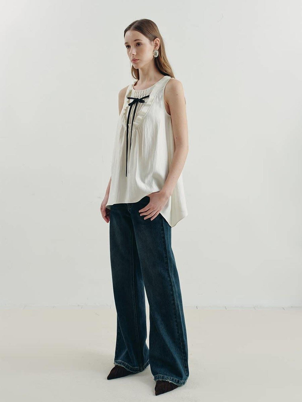 someonesometimes Versatile Ruffle Trim Slim Fit Viscose Blend Women In Cloud Blue Ivory Camisole